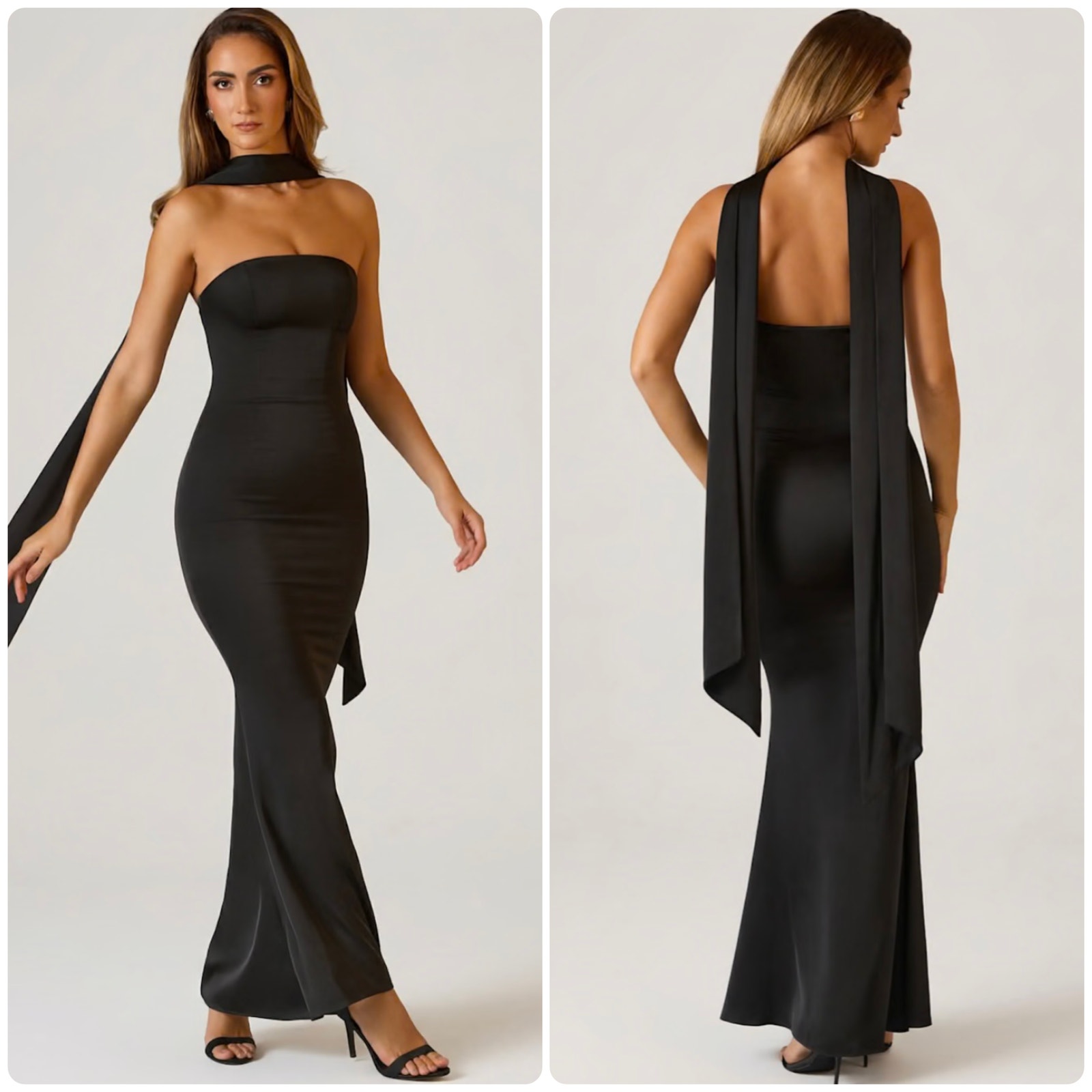 Oh Polly Mandi Scarf-Detail Strapless Gown Maxi Dress In Black Size 6 New